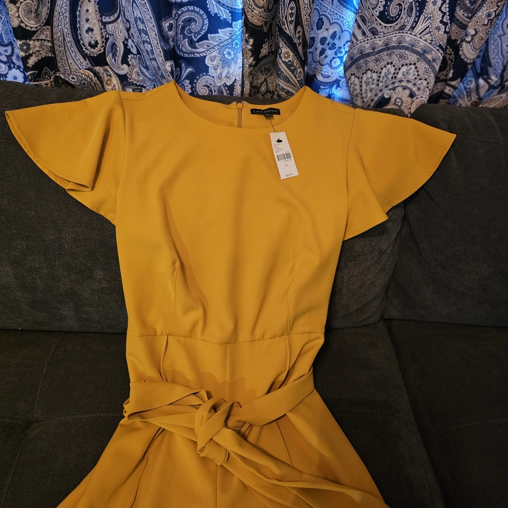 ☀️Lane Bryant Mustard Jumpsuit with Tie Waist ~ Plus size / Curvy 14 - Picture 4 of 10